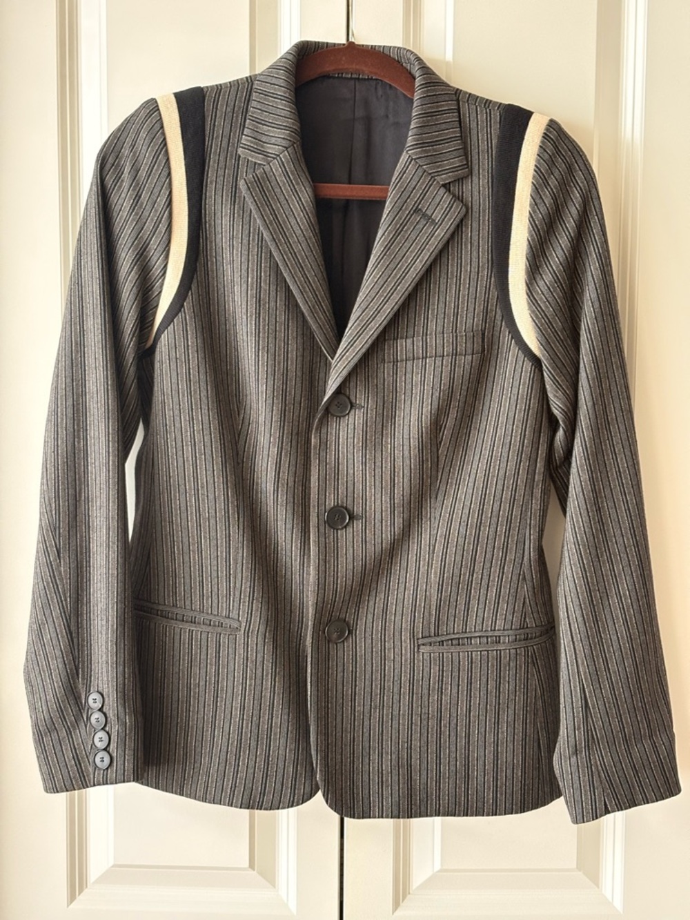 Jean Paul Gaultier Pinstripe Blazer with Knit Contrast Shoulder Trim